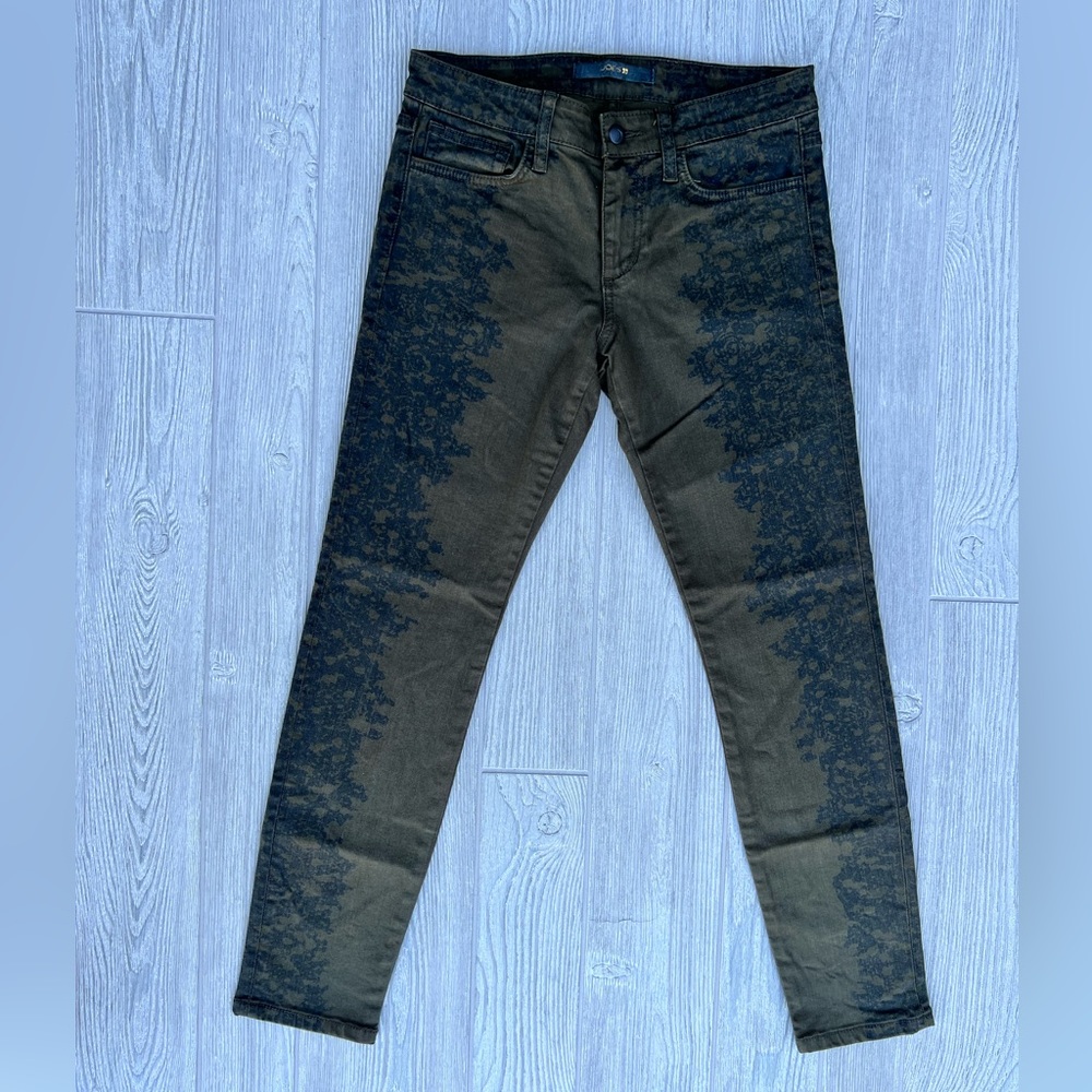 Joe’s Jeans Skinny Ankle Jeans Womens 26 Green Black Floral Print Stretch Denim